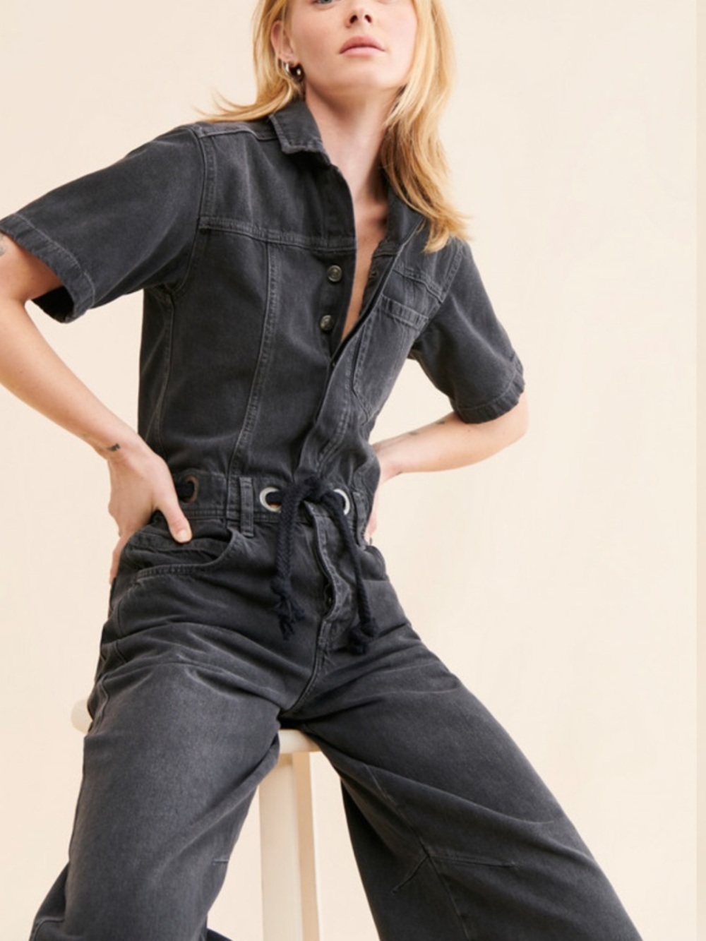 NWT Free People We The Free Edison Wide-Leg Black Denim Coverall Size XS - Picture 7 of 13